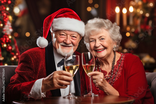 Happy senior couple celebrating Christmas