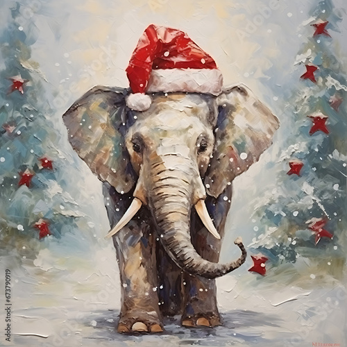 Abstract Oil Painting Christmas Elephant Wall Art