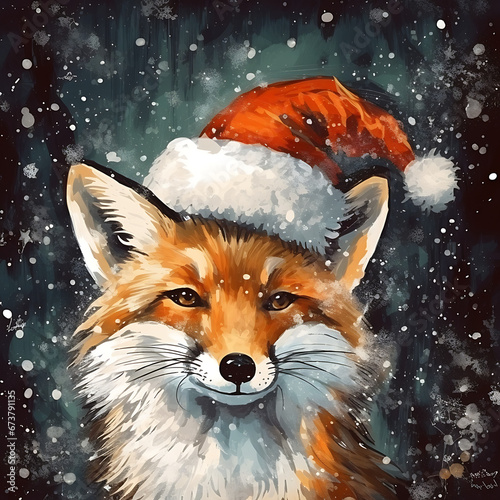Abstract Oil Painting Christmas Fox Wall Art
