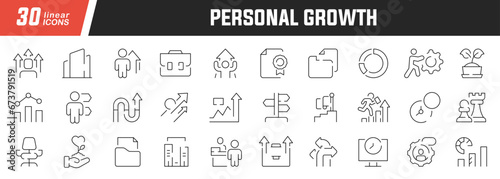 Personal growth linear icons set. Collection of 30 icons in black