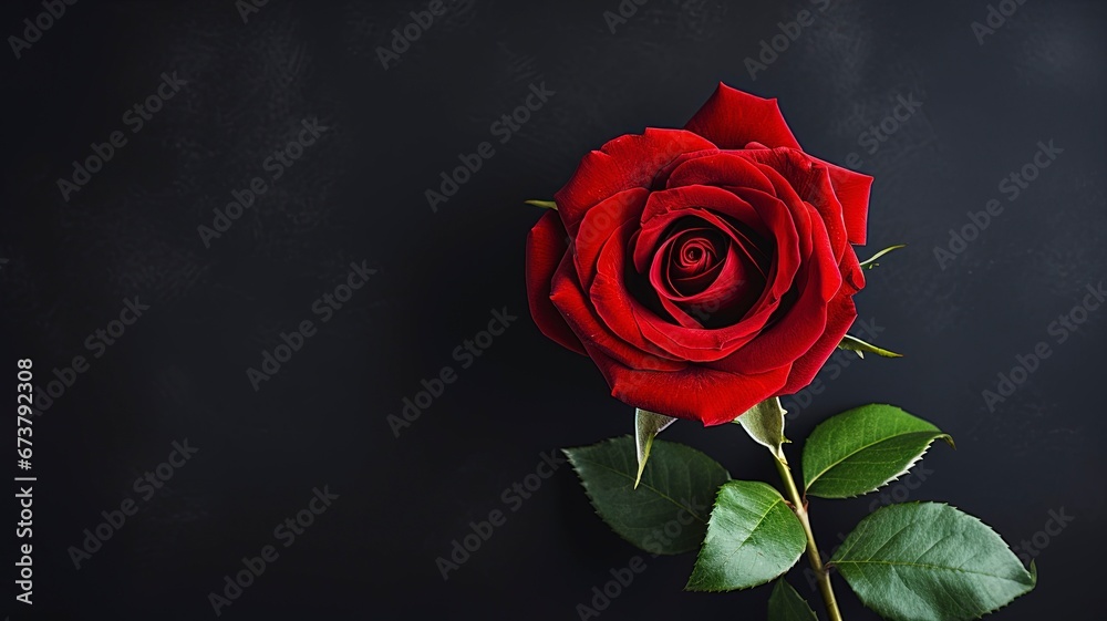 Red Rose on dark background and copy space, generative ai