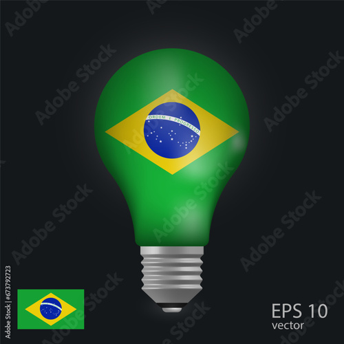 Vector light bulb with flag of Brazil, 3D rendering isolated on gray background.
