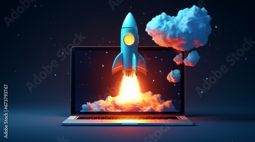 Space Shuttle ejected from the computer screen. creative idea. business finance concept.