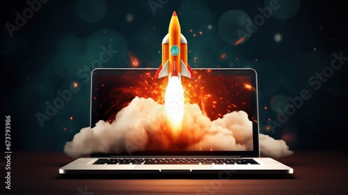 Space Shuttle ejected from the computer screen. creative idea. business finance concept. NASA
