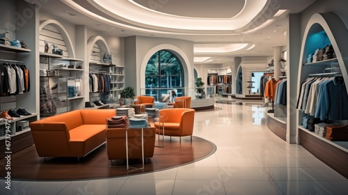 A modern clothing store in a mall, Menswear shop.