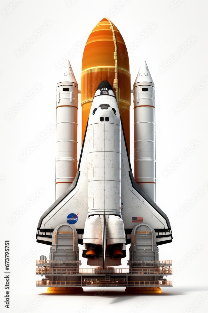 Naklejka premium Rocket starting to fly. Suitable for use as a banner. Space shuttle. rocket launch on white background