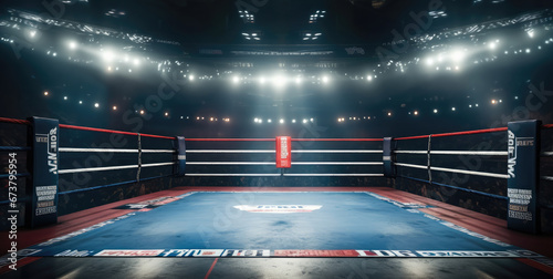 Professional boxing arena with lights. photo