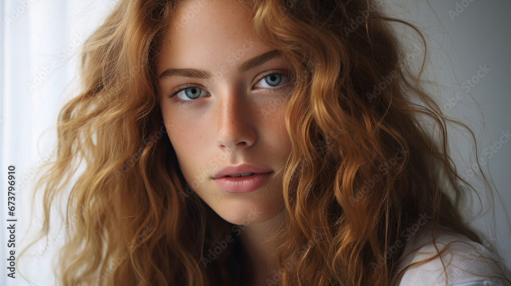 Fototapeta premium Close-up portrait of model. Natural light. Fashion, Beauty concept.
