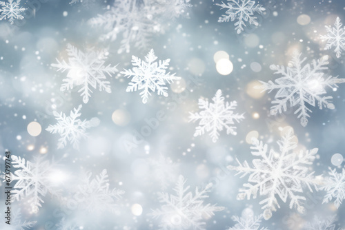 Abstract White Christmas Background Greeting With Snowflakes