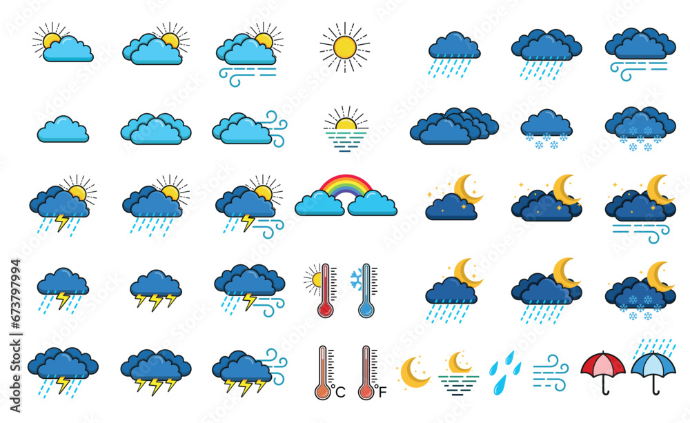 Obraz premium Weather forecast color icon set, Cloud logo icon element decoration