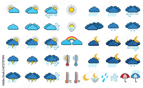 Weather forecast color icon set, Cloud logo icon element decoration