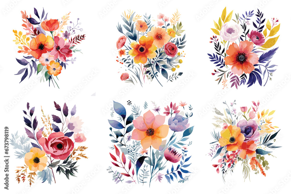 Watercolor rose  floral design set, watercolor rose vector