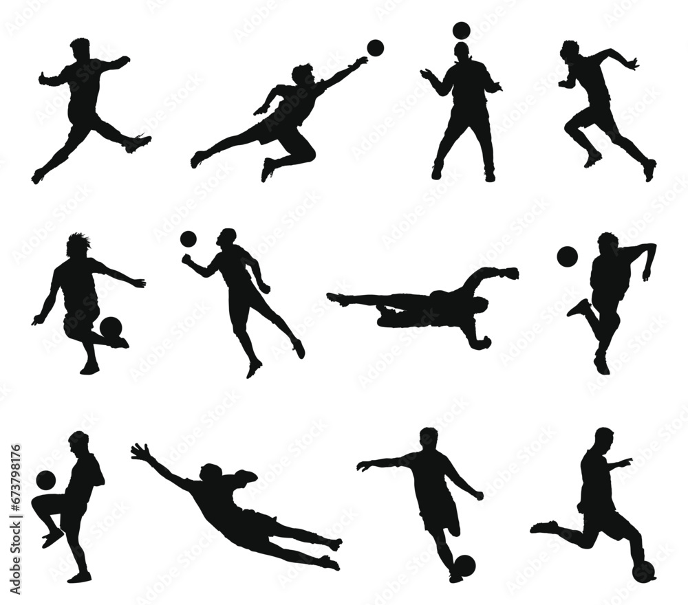 Set of silhouettes of football players vector 