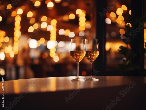 Wine glasses in luxury resort . Summer tropical vacation concept.