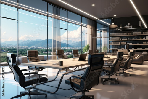 Modern corporate chairman office simple industrial style.