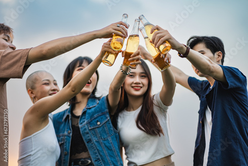 Sticker Image of group of friends celebrating and drinking beer together