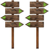 Collection of empty wooden directional signs (four green arrows) with pole and copy space, isolated on white or transparent background. 3D illustration. Png.
