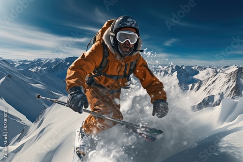 Ski holidays, Snowboarder jumping in the snow mountains.