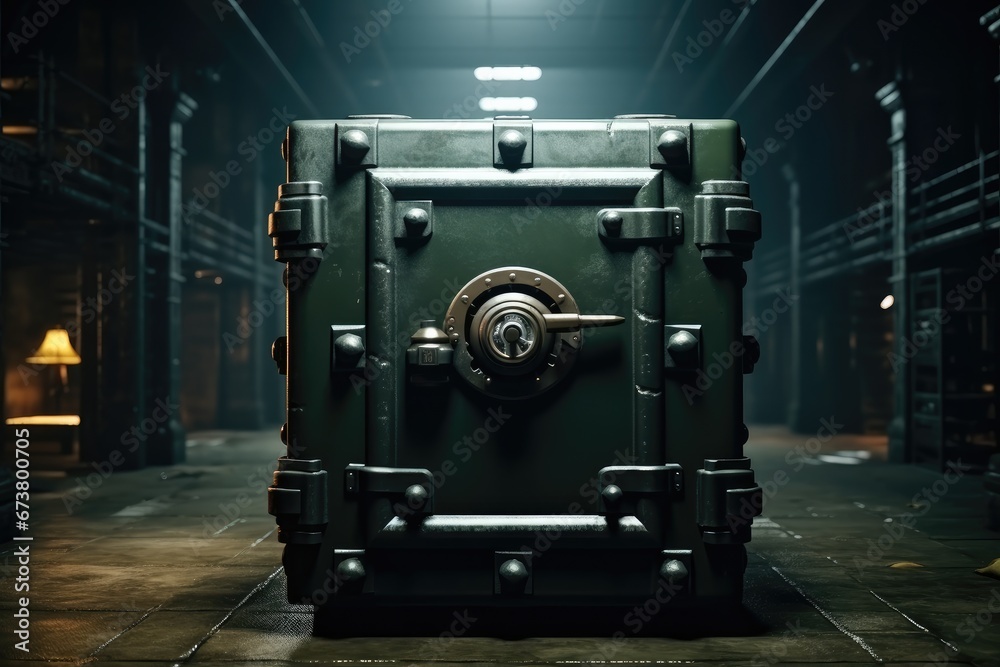Fototapeta premium Old steel safe in the basement.