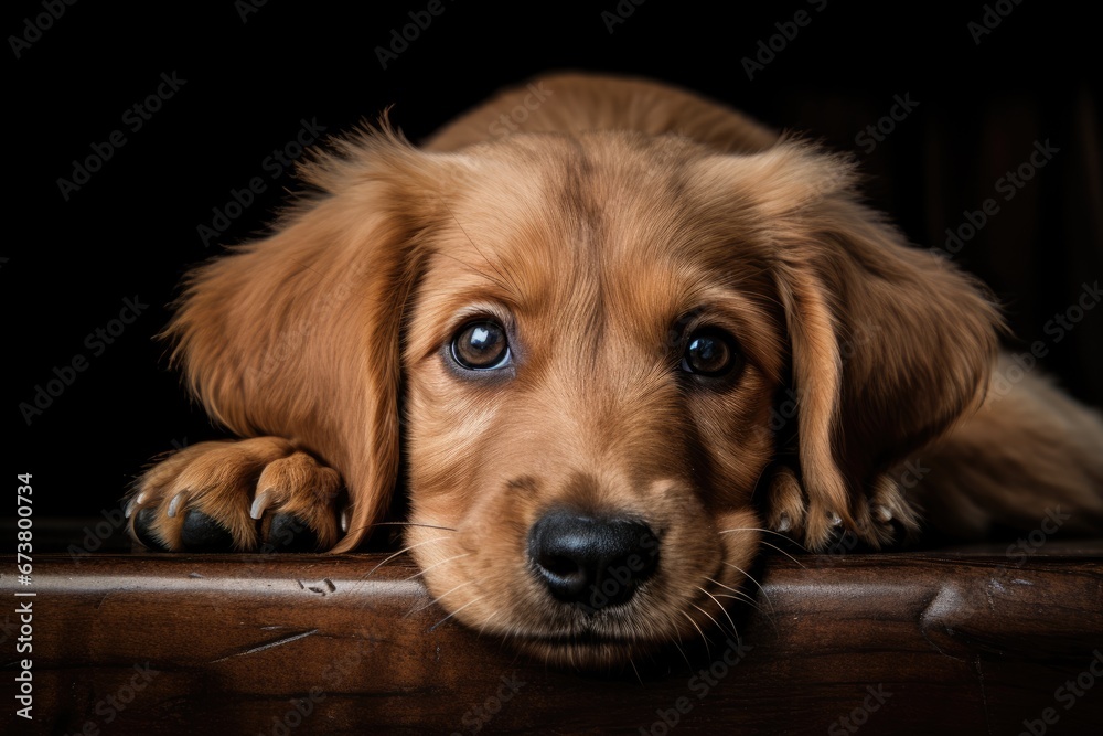 A Cozy Companion: A Brown Dog Lounging on a Wooden Floor