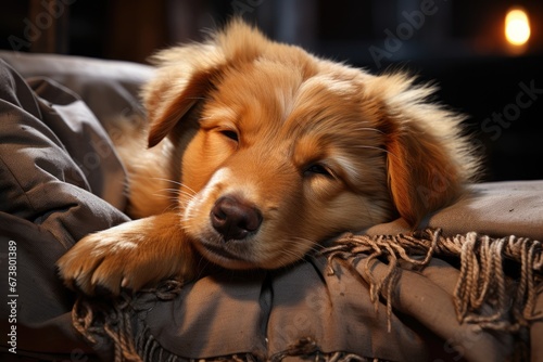 A Cozy Companion: A Brown Dog Lounging on a Plush Couch