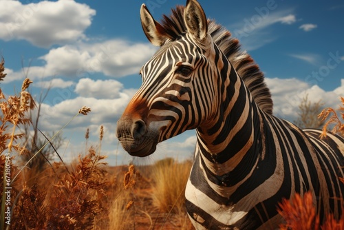 A Majestic Zebra Grazing in the Golden Savanna