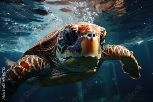 A Curious Turtle in the Deep Blue Waters