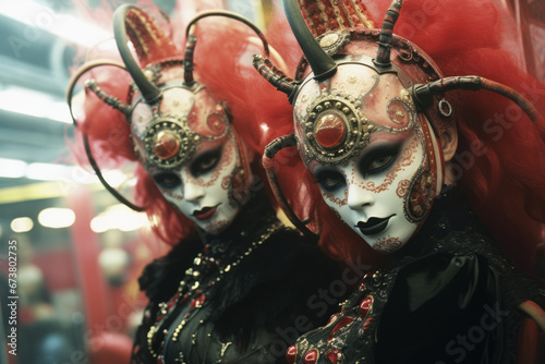Two women in carnival mask going for New Year party