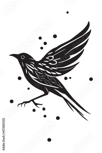 Bird, tattoo, black silhouette on a former background