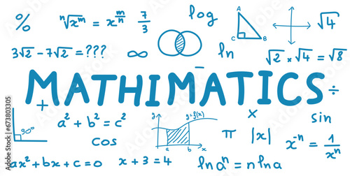 Scientific background with mathematical formulas. Mathematics equations and formula. Geometry background, formulas, shapes and graphics. Math resources for teachers and students. Vector illustration.