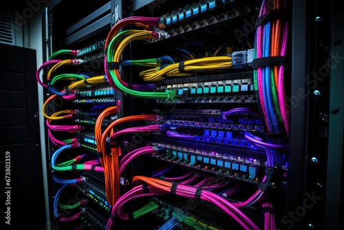 A Network of Colorful Wires Connecting a Massive Server