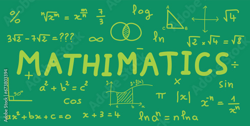 Scientific background with mathematical formulas. Mathematics equations and formula. Geometry background, formulas, shapes and graphics. Math resources for teachers and students. Vector illustration.