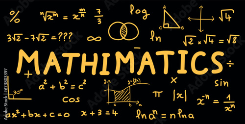 Scientific background with mathematical formulas. Mathematics equations and formula. Geometry background  formulas  shapes and graphics. Math resources for teachers and students. Vector illustration.