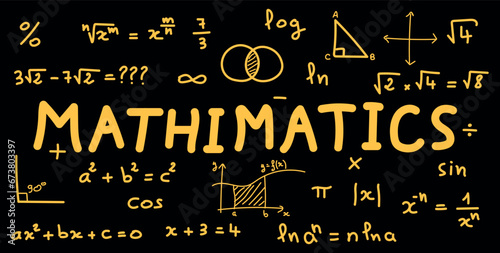 Scientific background with mathematical formulas. Mathematics equations and formula. Geometry background, formulas, shapes and graphics. Math resources for teachers and students. Vector illustration.