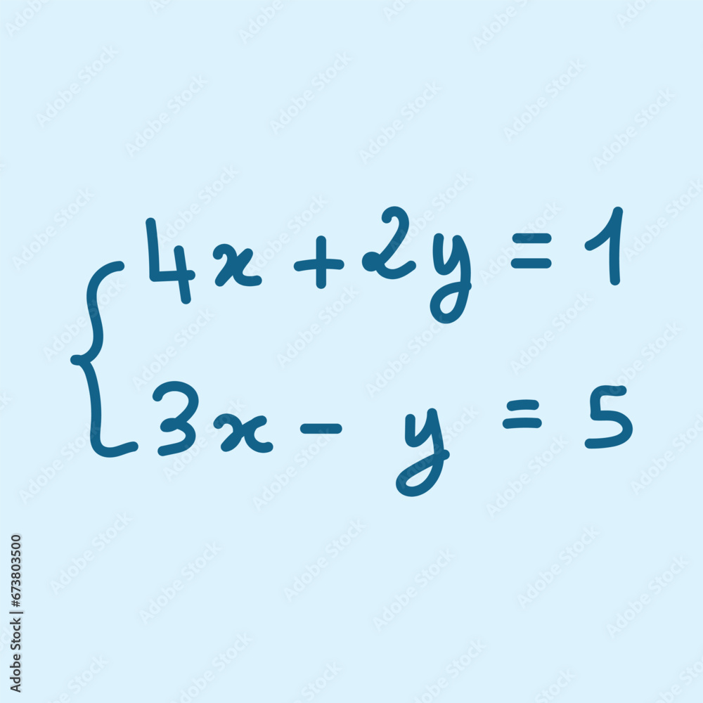 System of linear equations in two variables. Examples of systems of equations in mathematics. Scientific resources for teachers and students. Doodle handwriting concept. System of linear equations in two variables. Examples of systems of equations in mathematics. Scientific resources for teachers and students. Doodle handwriting concept.