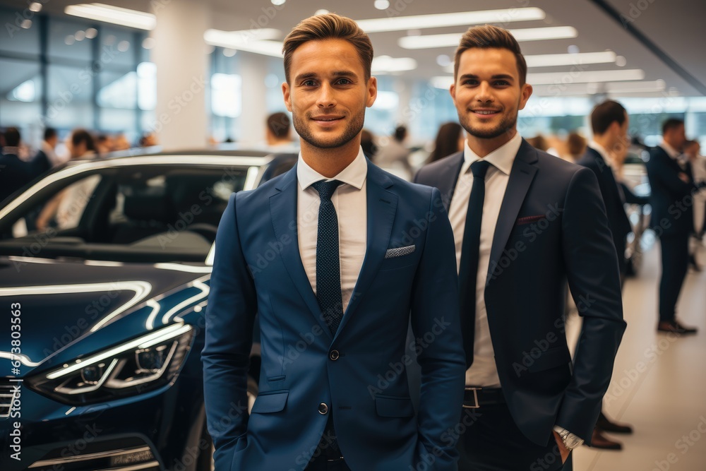 Salesman team at the car showroom. Salesman team at the car showroom.