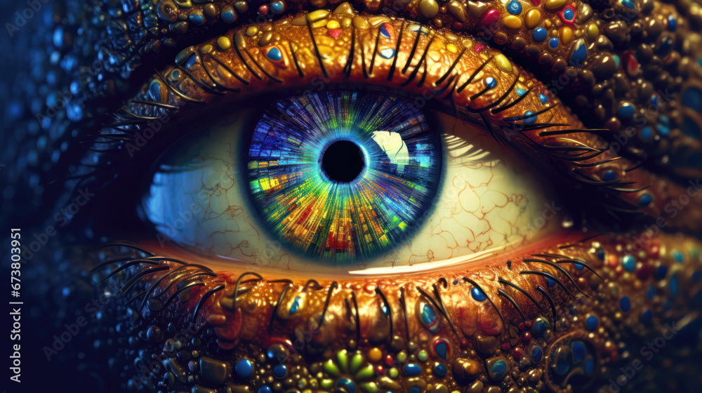 Close up of human eye with colorful iris