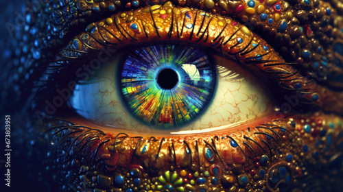 Close up of human eye with colorful iris #673803951