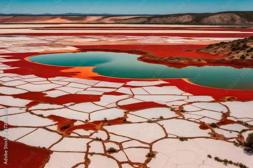 red Colorful salt fields and mineral lakes found 