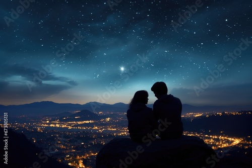 Two Stargazers on a Moonlit Boulder  Gazing at the Celestial Canopy