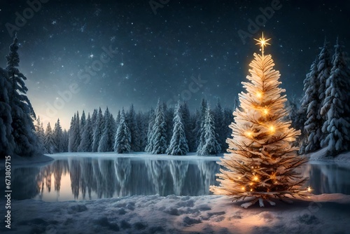 Holiday background with illuminated Christmas tree © Bilal