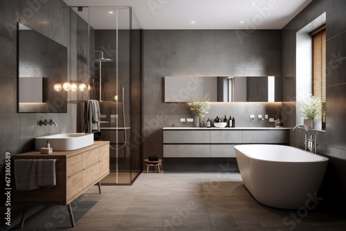 A Luxurious Bathroom with a Spacious Tub and Elegant Sink