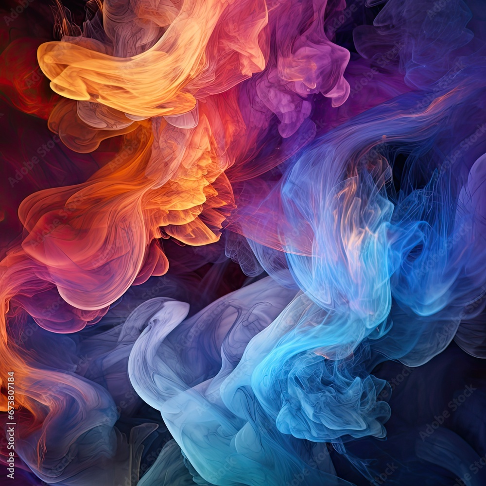 A directionless drift of colored smoke. AI generated illustration