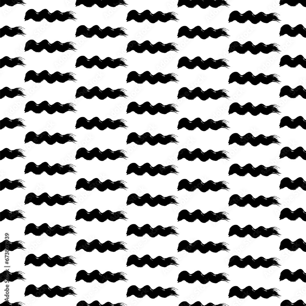 Fototapeta premium Seamless pattern with black wavy grunge brush strokes