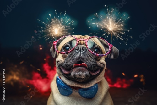 A Dapper Pug in Spectacles and a Bow Tie © pham