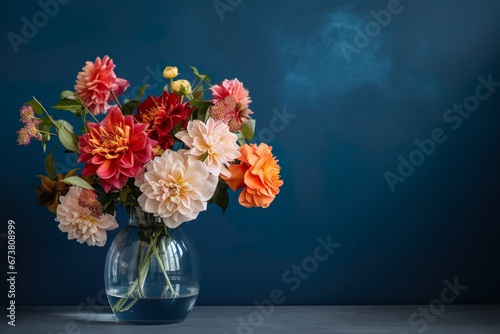 花瓶のお花とネイビー背景素材01