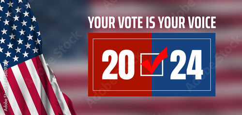 United States presidential election in 2024. USA flag. White background. 3d illustration. photo