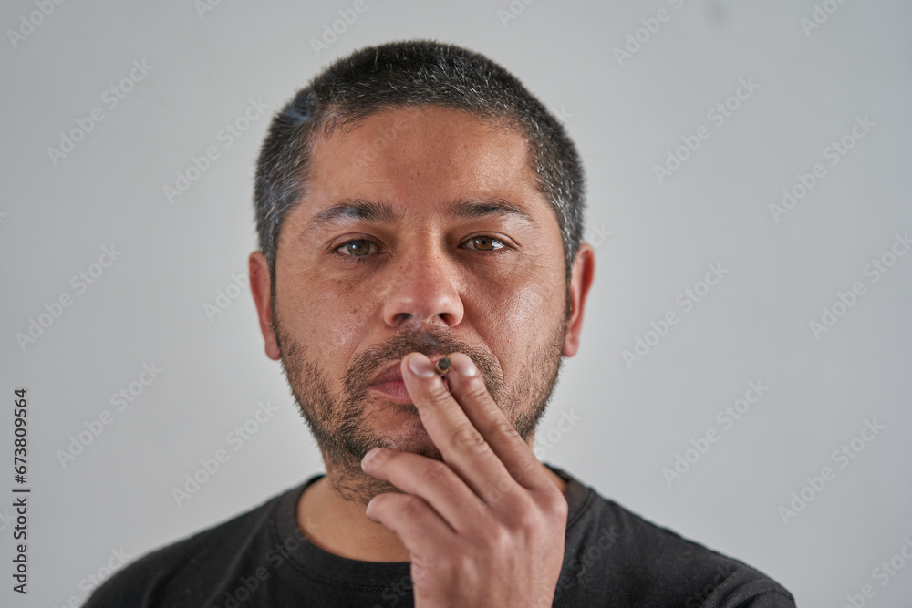 Smoking Man on a White Background Smoking Man on a White Background