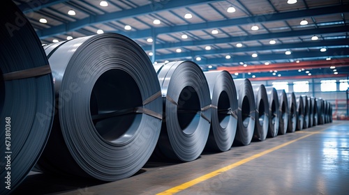 rolls of cold rolled steel in warehouse