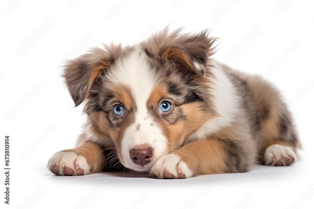 Fototapeta premium A Cute Puppy with Mesmerizing Blue Eyes Resting Comfortably